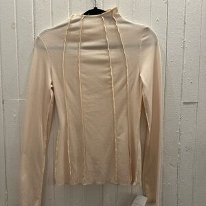 Off White Ribbed Long Sleeve Top